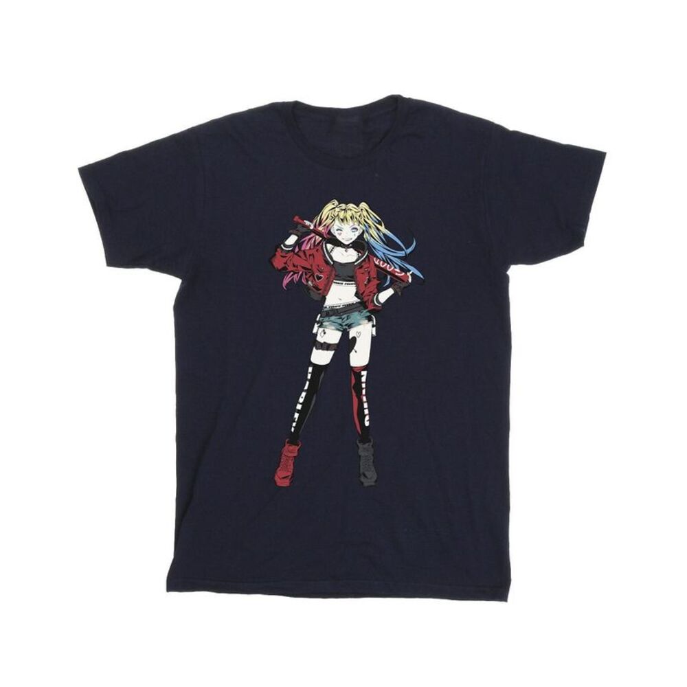 DC Comics Mens Harley Quinn Standing Pose T-Shirt / Navy Blue